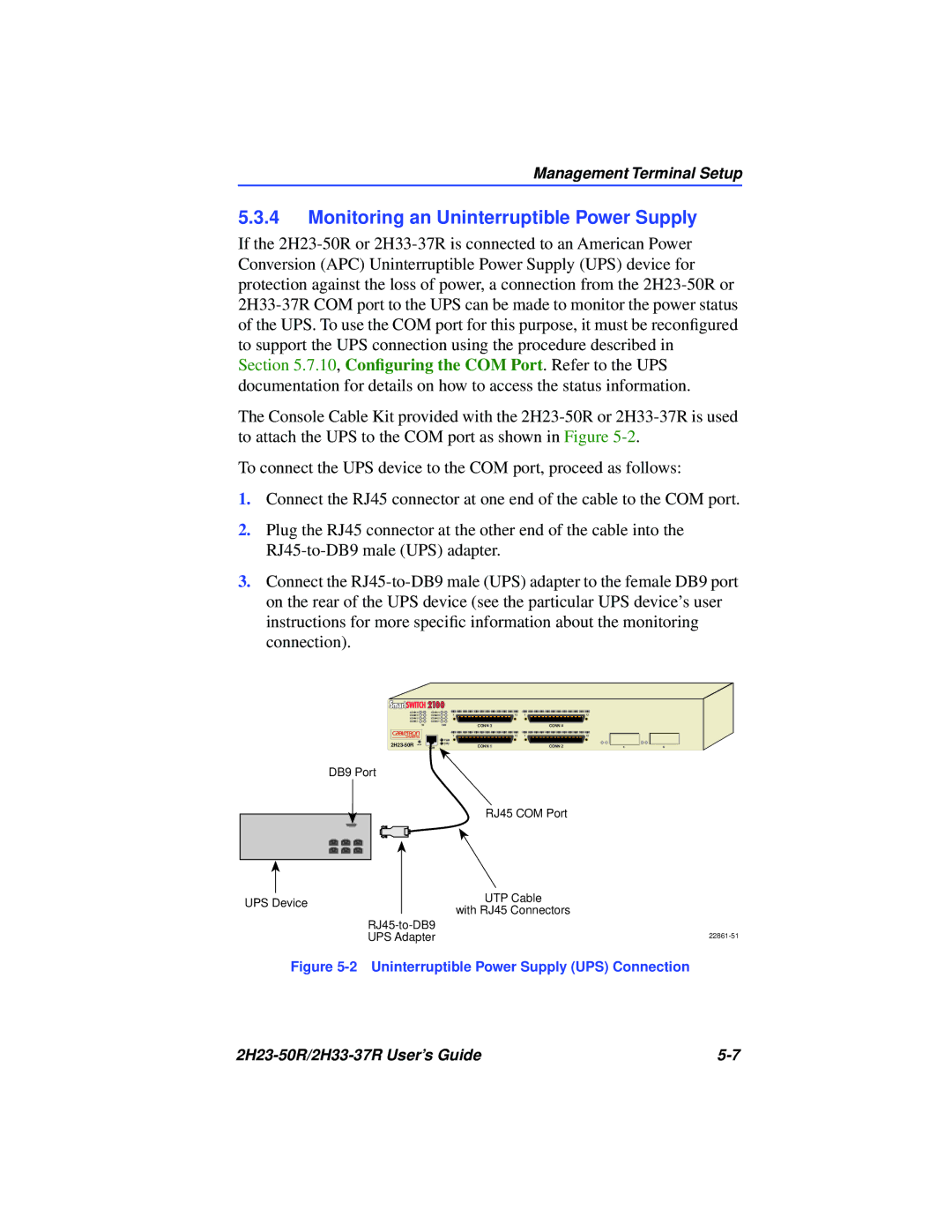 Cabletron Systems 2H23-50R manual Monitoring an Uninterruptible Power Supply, Uninterruptible Power Supply UPS Connection 