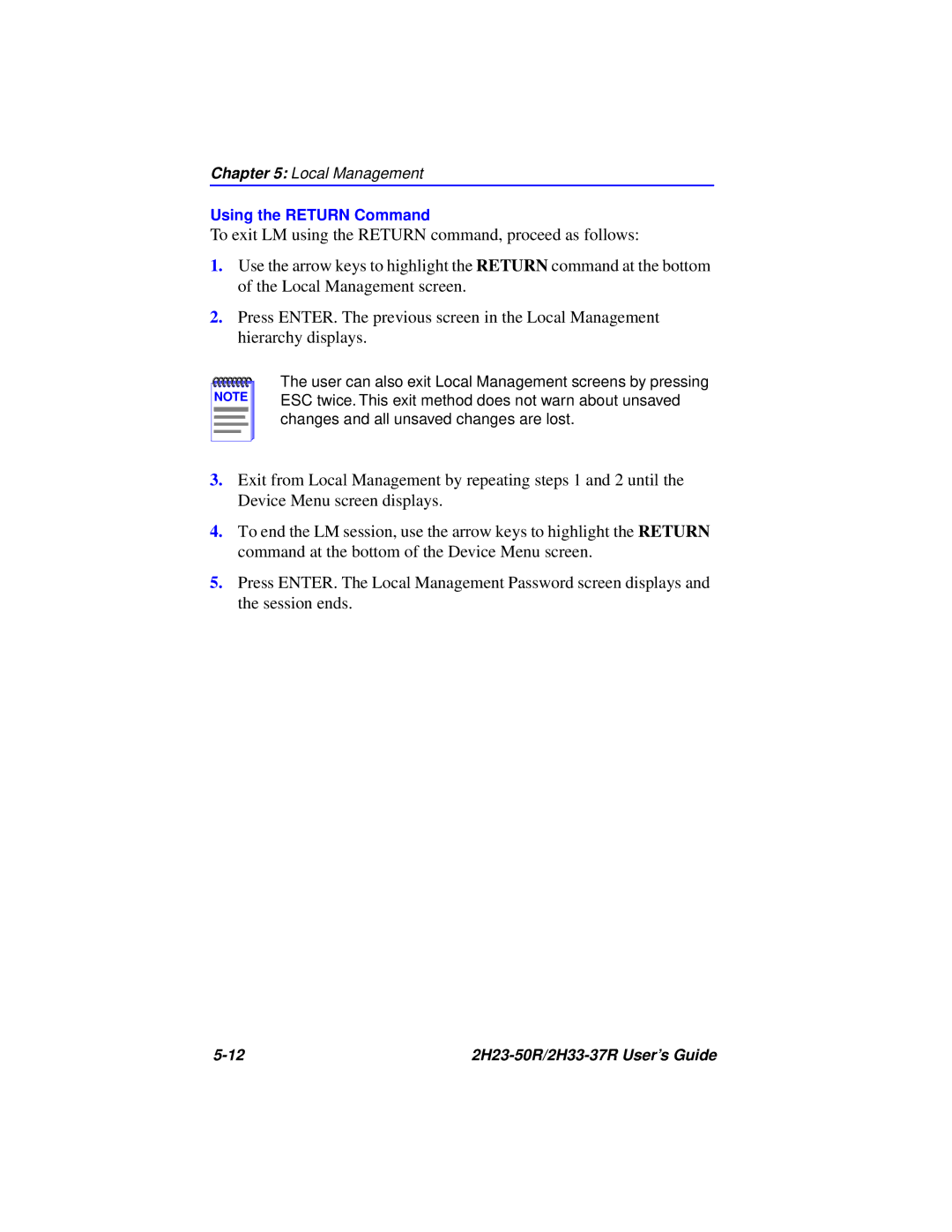 Cabletron Systems 2H33-37R, 2H23-50R manual Using the Return Command 