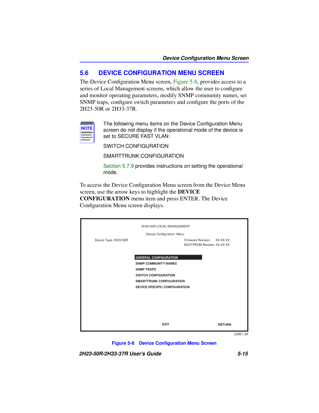 Cabletron Systems 2H23-50R, 2H33-37R manual Device Configuration Menu Screen, Device Conﬁguration Menu Screen 