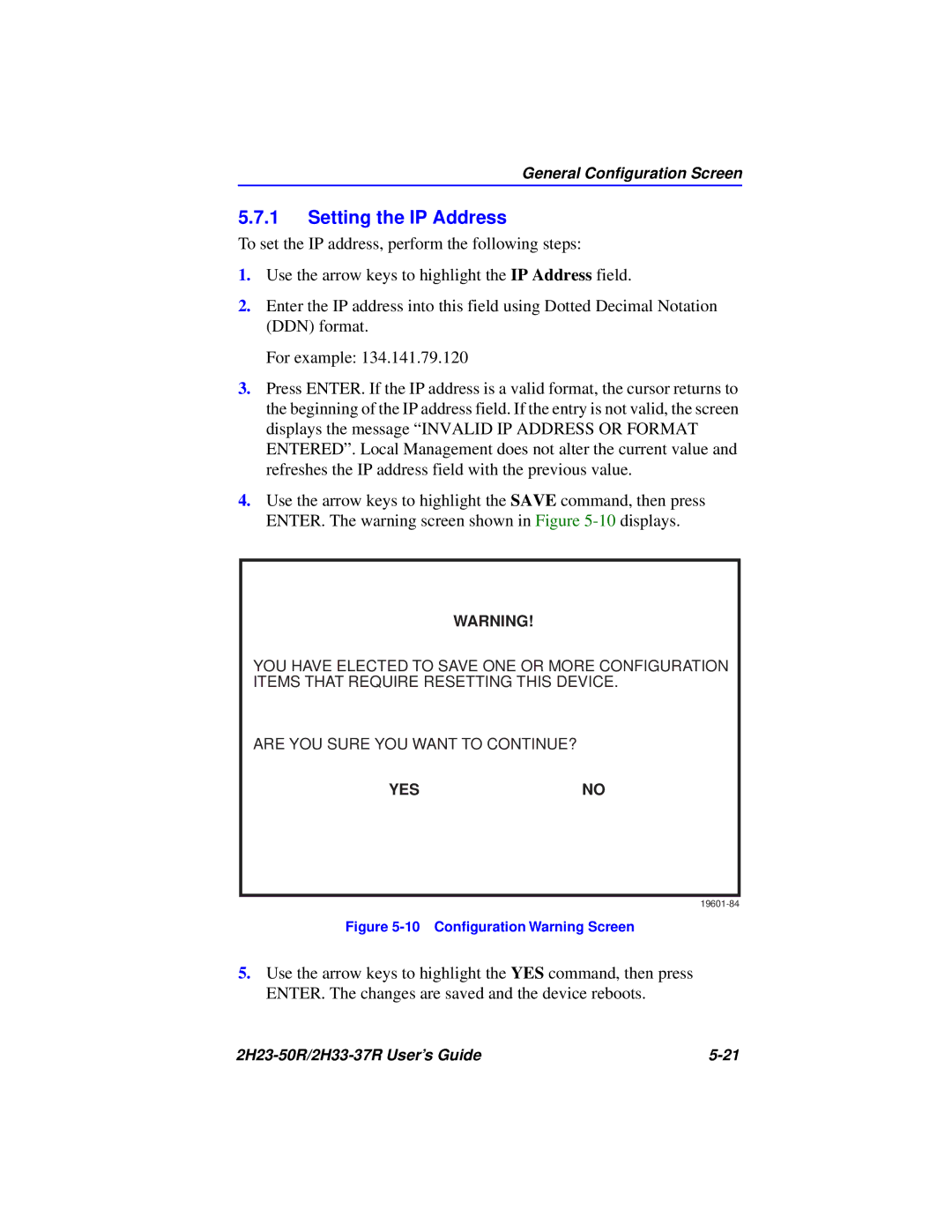 Cabletron Systems 2H23-50R, 2H33-37R manual Setting the IP Address, 10 Conﬁguration Warning Screen 