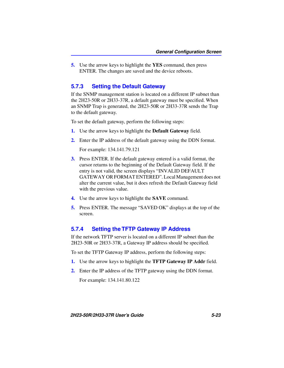 Cabletron Systems 2H23-50R, 2H33-37R manual Setting the Default Gateway, Setting the Tftp Gateway IP Address 