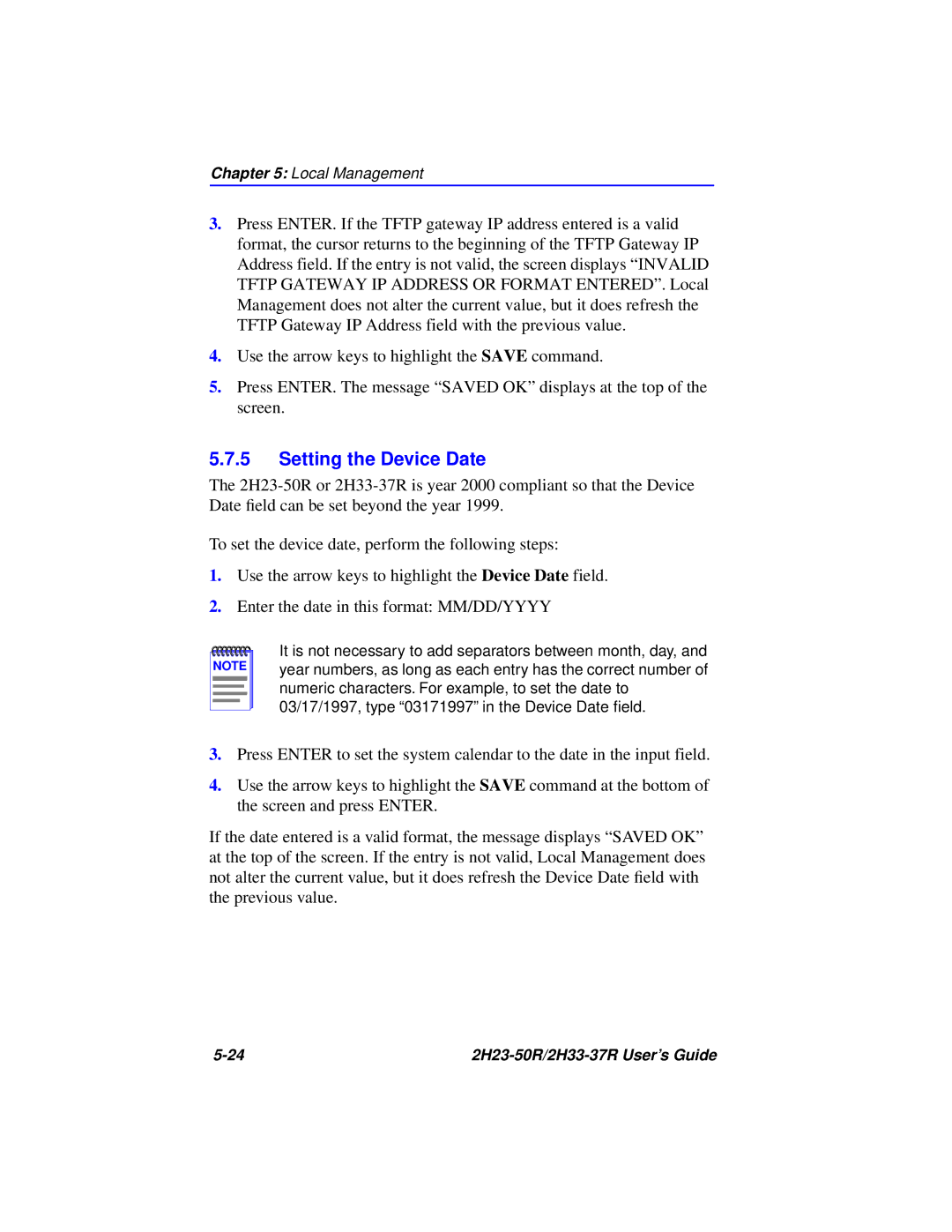 Cabletron Systems 2H33-37R, 2H23-50R manual Setting the Device Date 