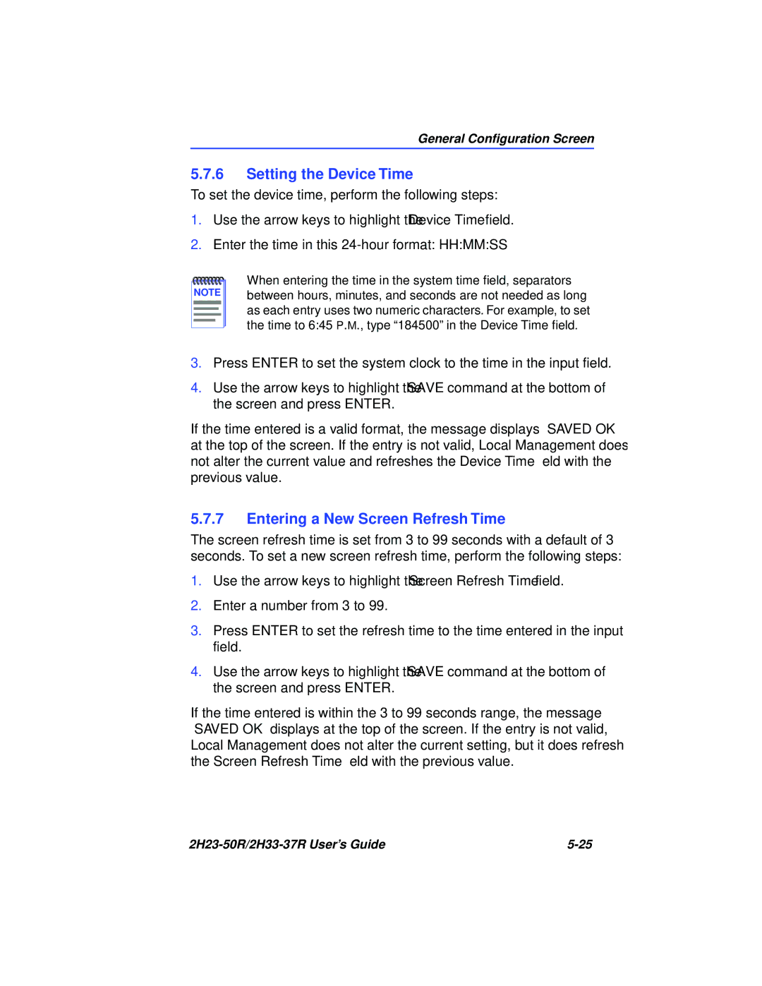 Cabletron Systems 2H23-50R, 2H33-37R manual Setting the Device Time, Entering a New Screen Refresh Time 