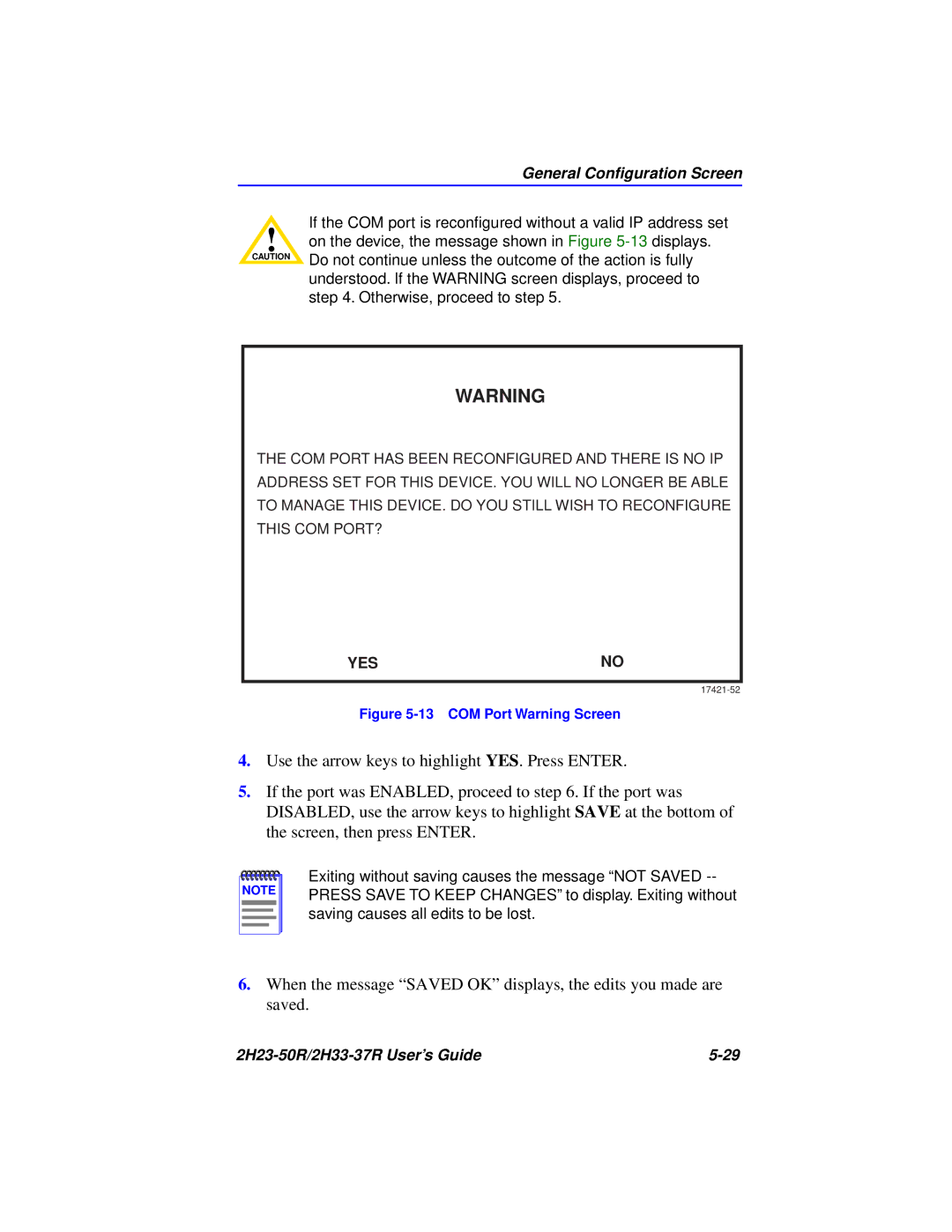 Cabletron Systems 2H23-50R, 2H33-37R manual COM Port Warning Screen 