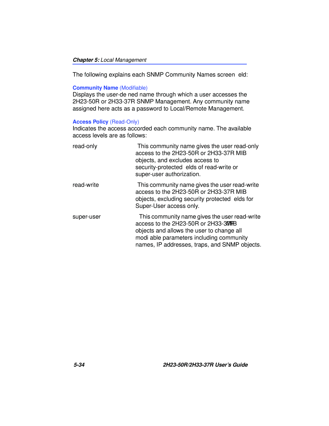 Cabletron Systems 2H33-37R, 2H23-50R manual Following explains each Snmp Community Names screen ﬁeld 