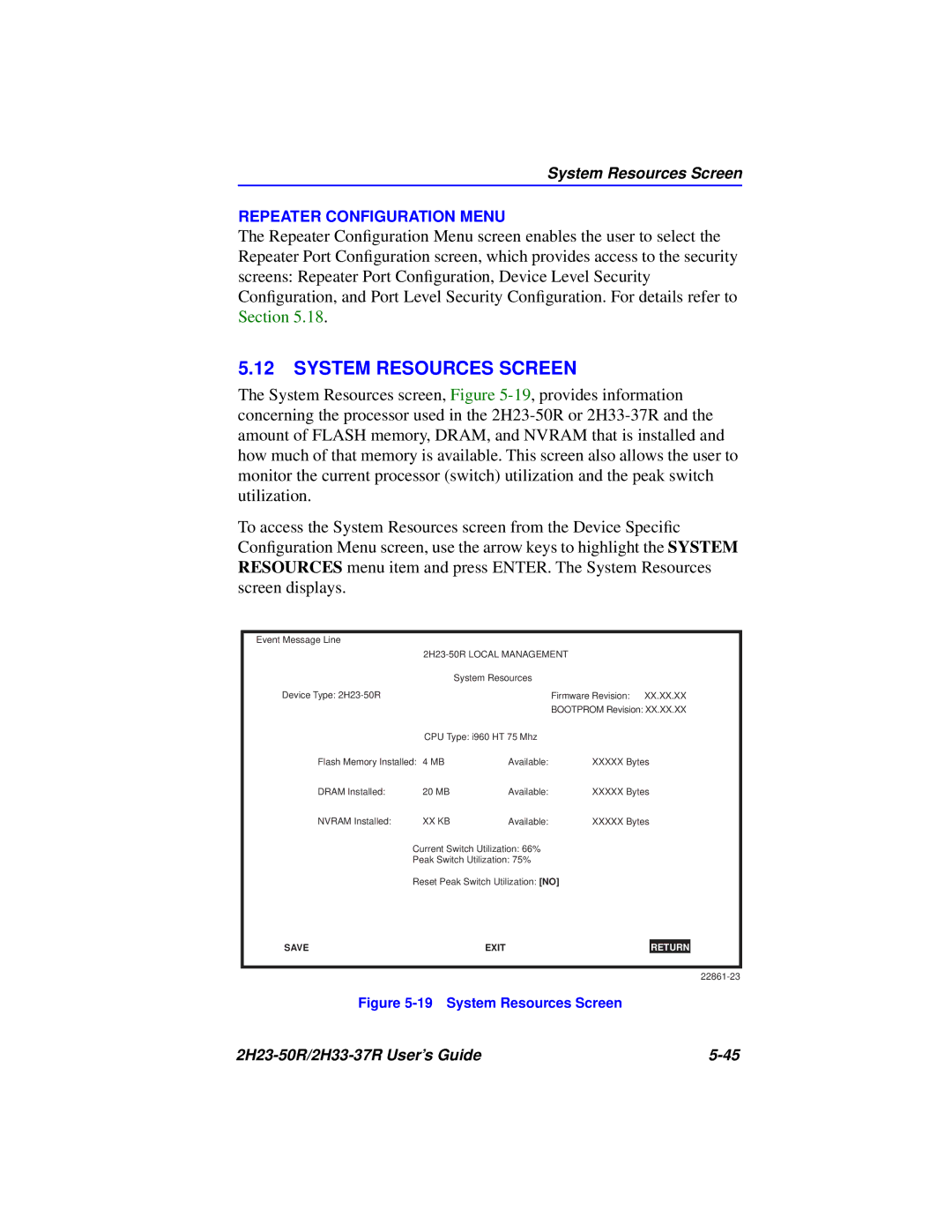 Cabletron Systems 2H23-50R, 2H33-37R manual System Resources Screen 