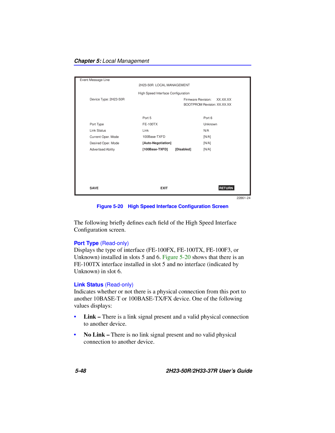 Cabletron Systems 2H33-37R, 2H23-50R manual Link Status Read-only 