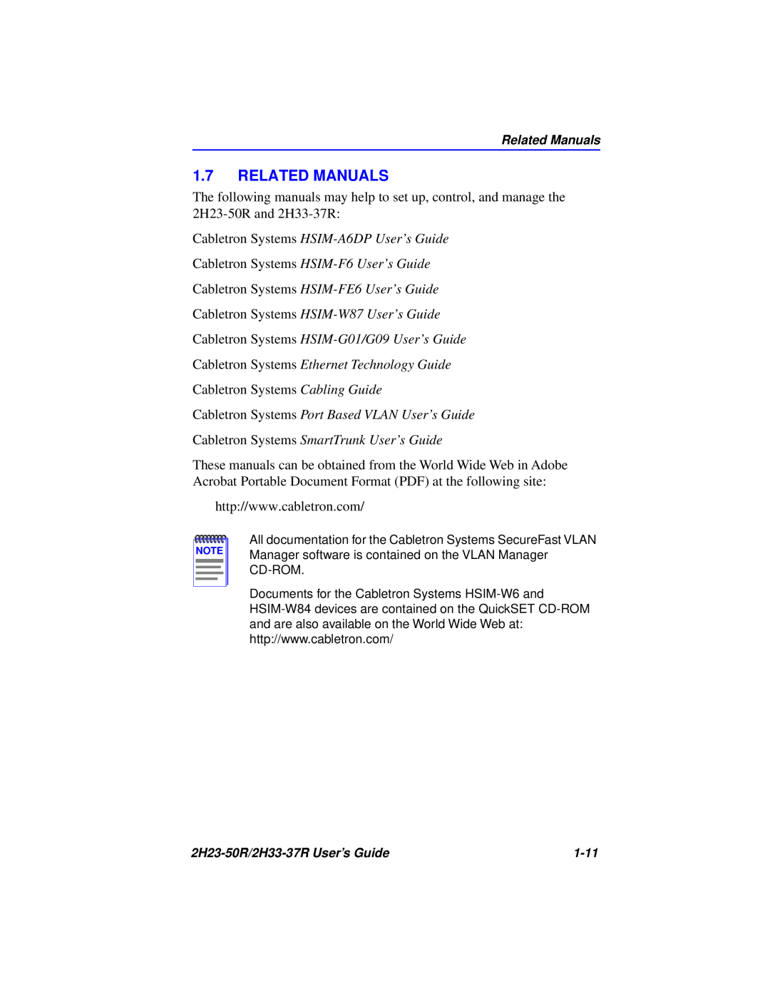 Cabletron Systems 2H23-50R, 2H33-37R manual Related Manuals 