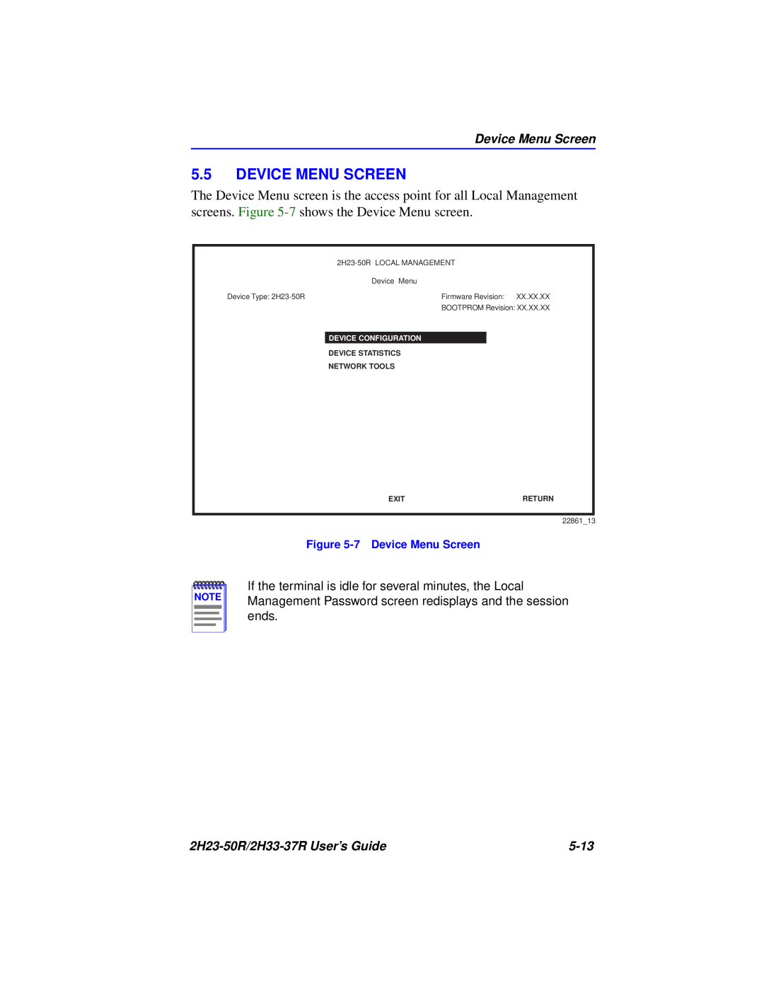 Cabletron Systems manual 2H23-50R/2H33-37R User’s Guide, 5-13, 7 Device Menu Screen, Device Configuration 