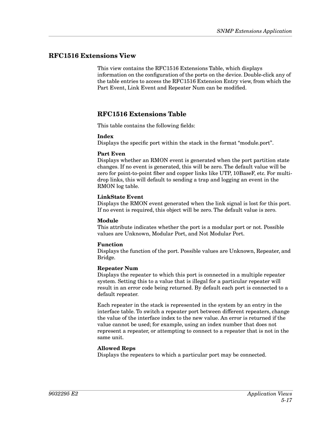 Cabletron Systems 3Com PortSwitch Hub manual RFC1516 Extensions View, RFC1516 Extensions Table 