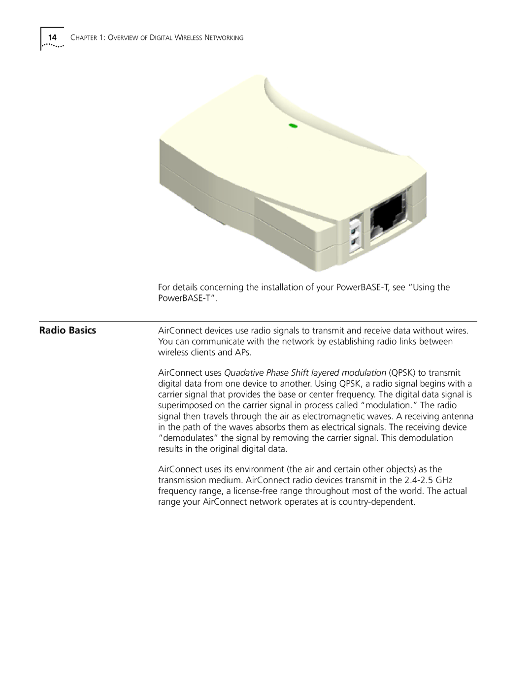 Cabletron Systems 3Com manual Radio Basics, PowerBASE-T, Wireless clients and APs, Results in the original digital data 