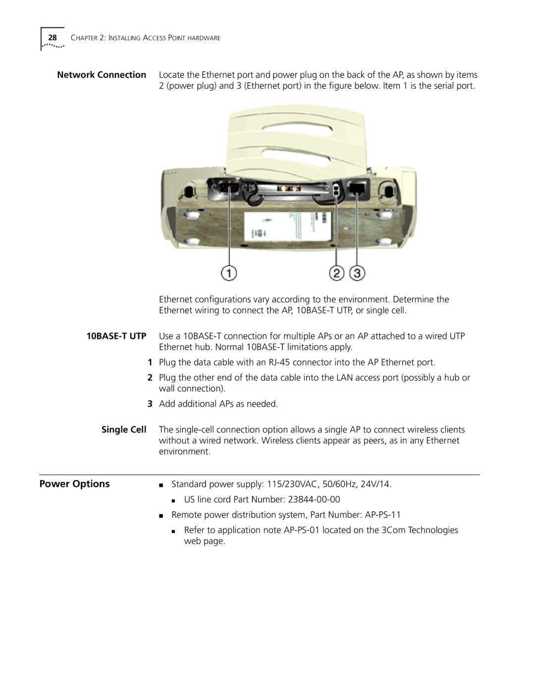 Cabletron Systems 3Com Power Options, Standard power supply 115/230VAC, 50/60Hz, 24V/14, US line cord Part Number, Web 