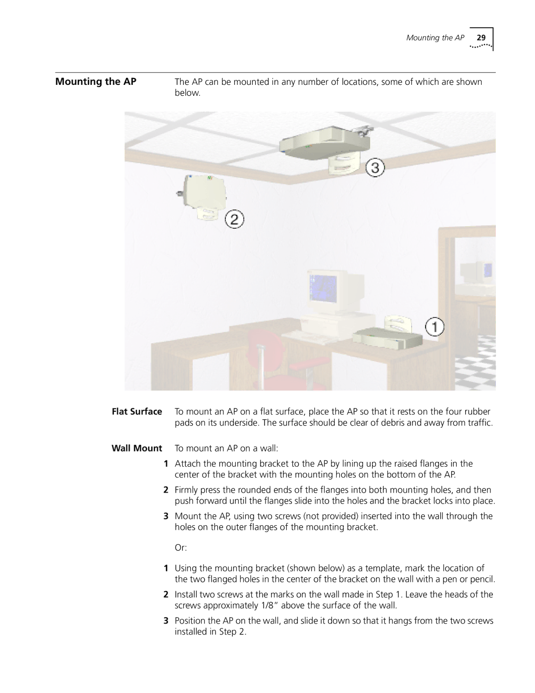 Cabletron Systems 3Com manual Mounting the AP, Below, Wall Mount To mount an AP on a wall 