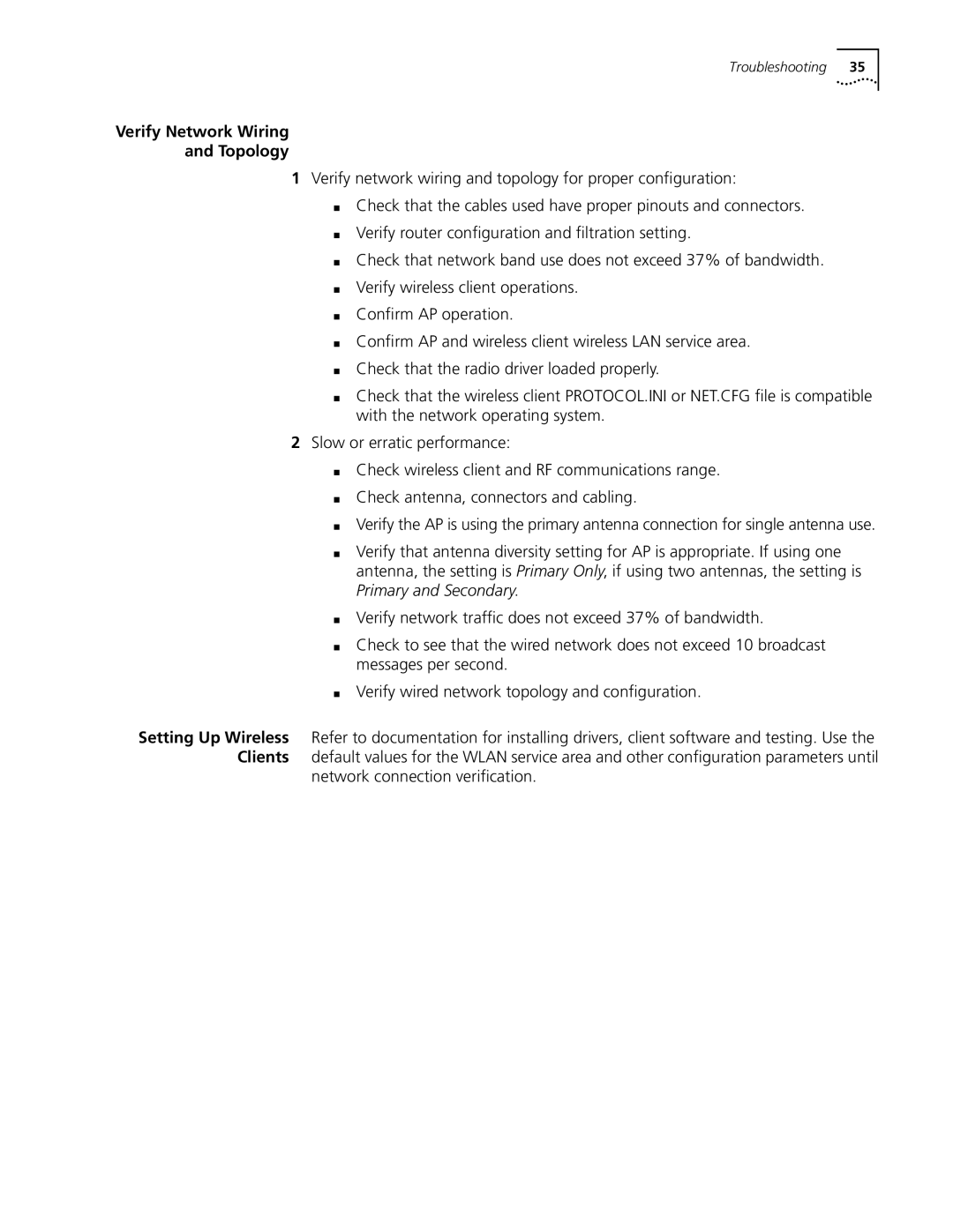 Cabletron Systems 3Com manual Verify Network Wiring Topology, Network connection veriﬁcation 