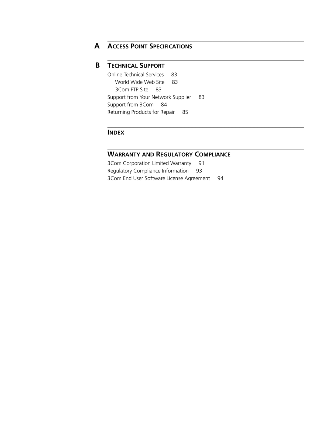 Cabletron Systems 3Com manual Access Point Specifications Technical Support 