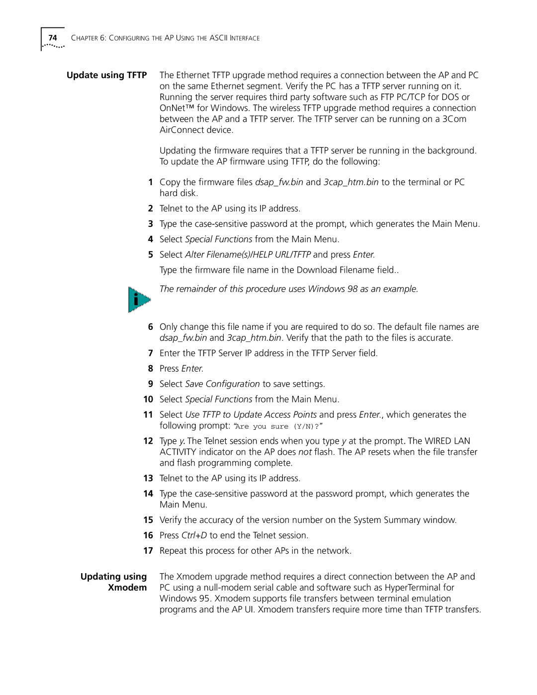 Cabletron Systems 3Com manual Select Alter Filenames/HELP URL/TFTP and press Enter 