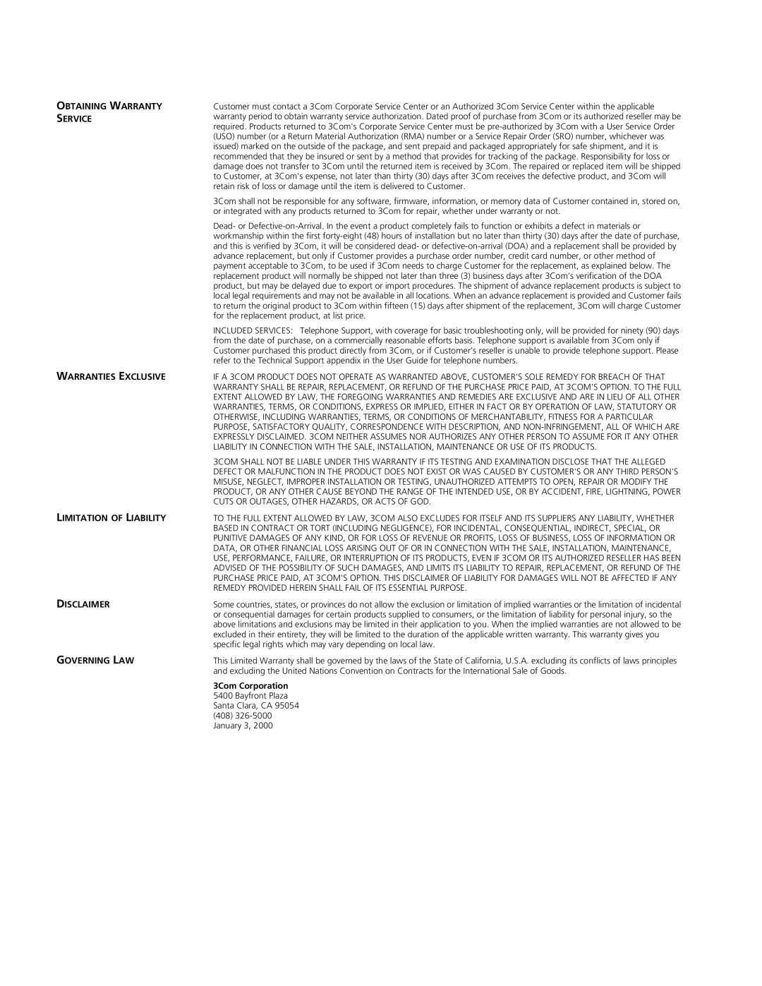 Cabletron Systems 3Com manual Obtaining Warranty 