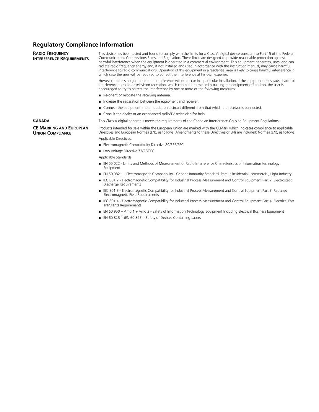 Cabletron Systems 3Com manual Regulatory Compliance Information, Radio Frequency Interference Requirements Canada 