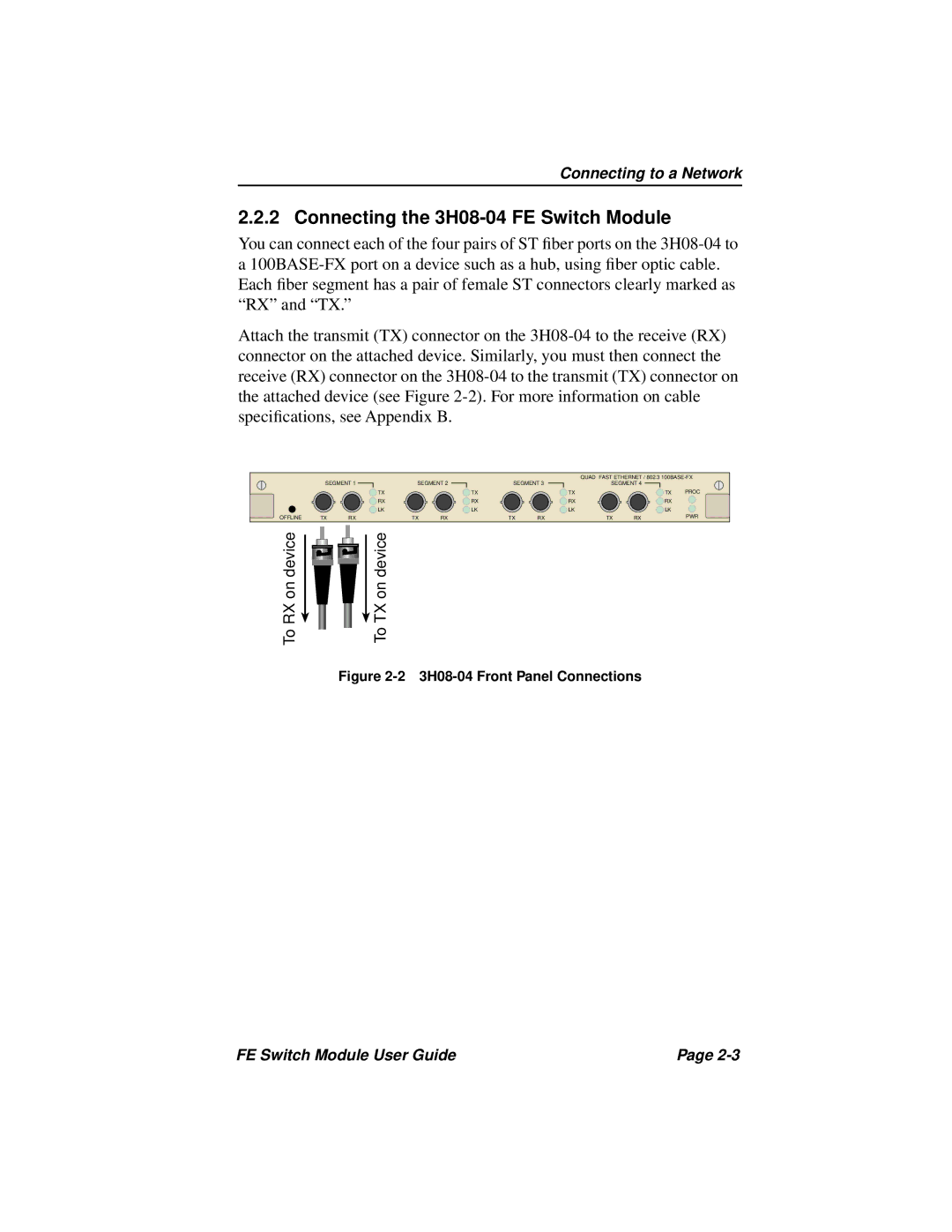 Cabletron Systems 3H02-04 manual Connecting the 3H08-04 FE Switch Module, 3H08-04 Front Panel Connections 