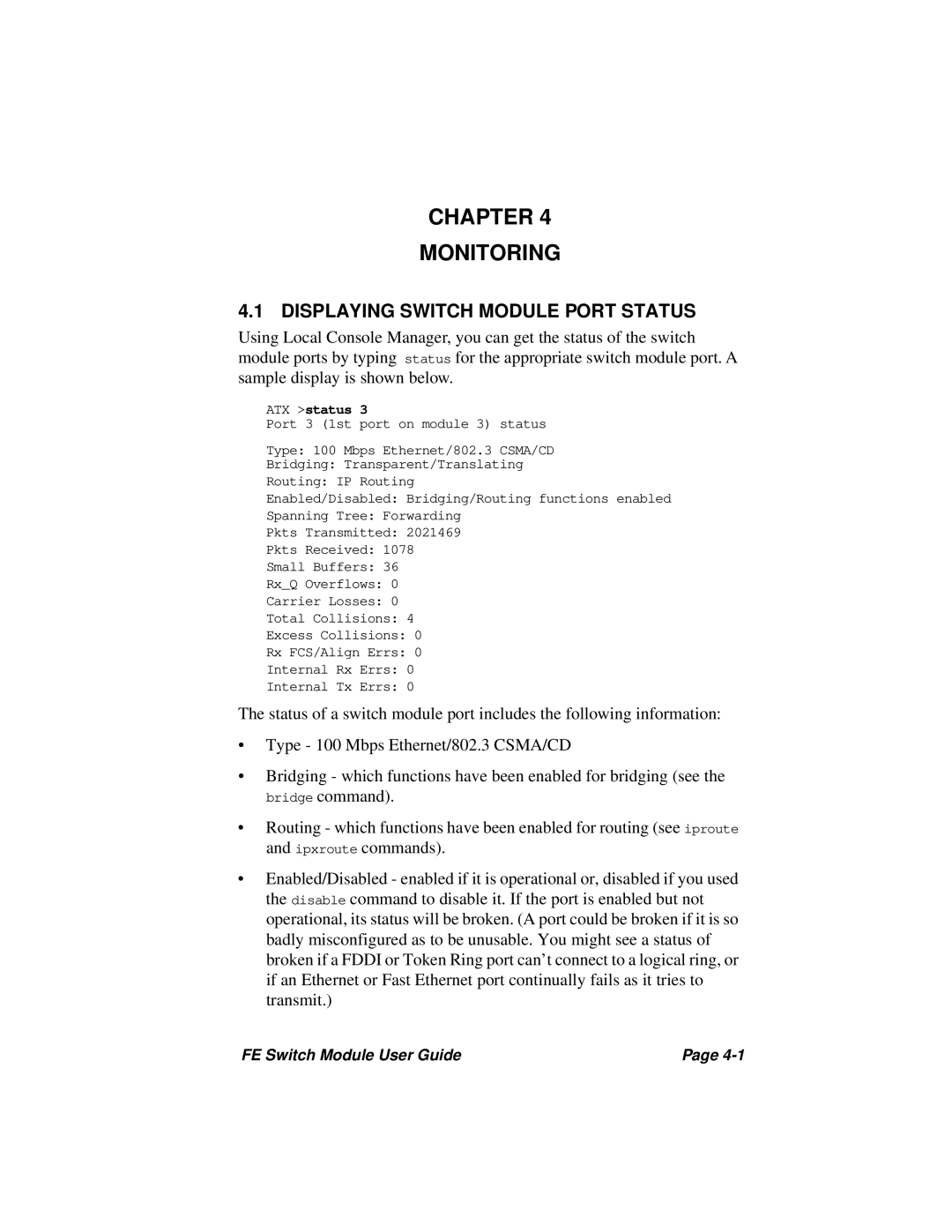 Cabletron Systems 3H08-04, 3H02-04 manual Chapter Monitoring, Displaying Switch Module Port Status 