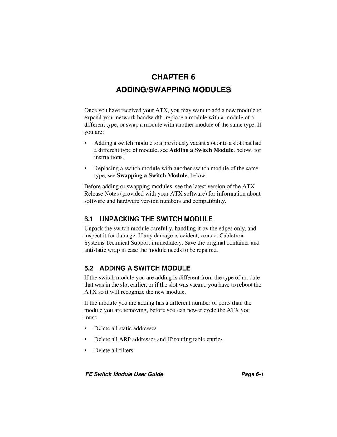 Cabletron Systems 3H08-04, 3H02-04 Chapter ADDING/SWAPPING Modules, Unpacking the Switch Module, Adding a Switch Module 