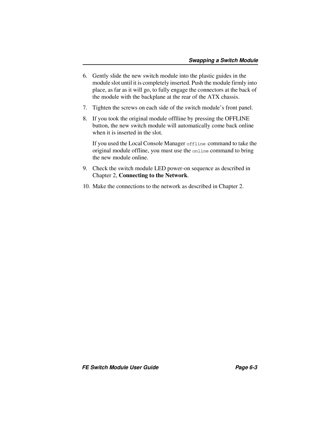 Cabletron Systems 3H08-04, 3H02-04 manual Swapping a Switch Module 