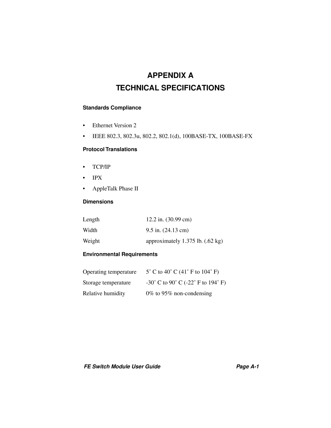 Cabletron Systems 3H08-04, 3H02-04 manual Appendix a Technical Specifications, Tcp/Ip Ipx 