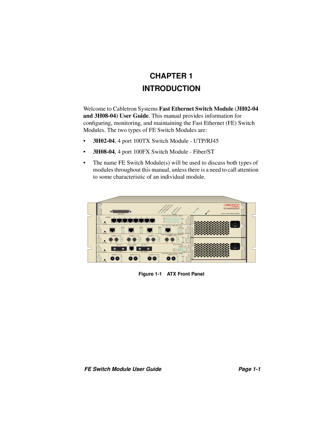 Cabletron Systems 3H08-04, 3H02-04 manual Chapter Introduction, FastNET ATX 