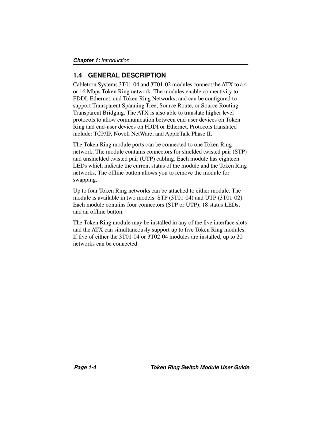 Cabletron Systems 3T02-04 manual General Description 