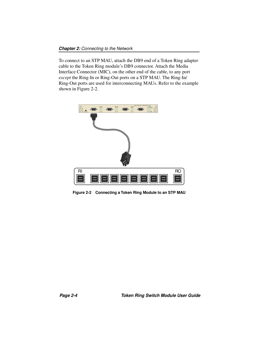 Cabletron Systems 3T02-04 manual 2 Connecting a Token Ring Module to an STP MAU 