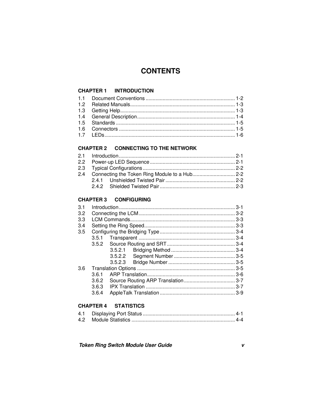 Cabletron Systems 3T02-04 manual Contents, Chapter, Introduction, Connecting To The Network, Configuring, Statistics 