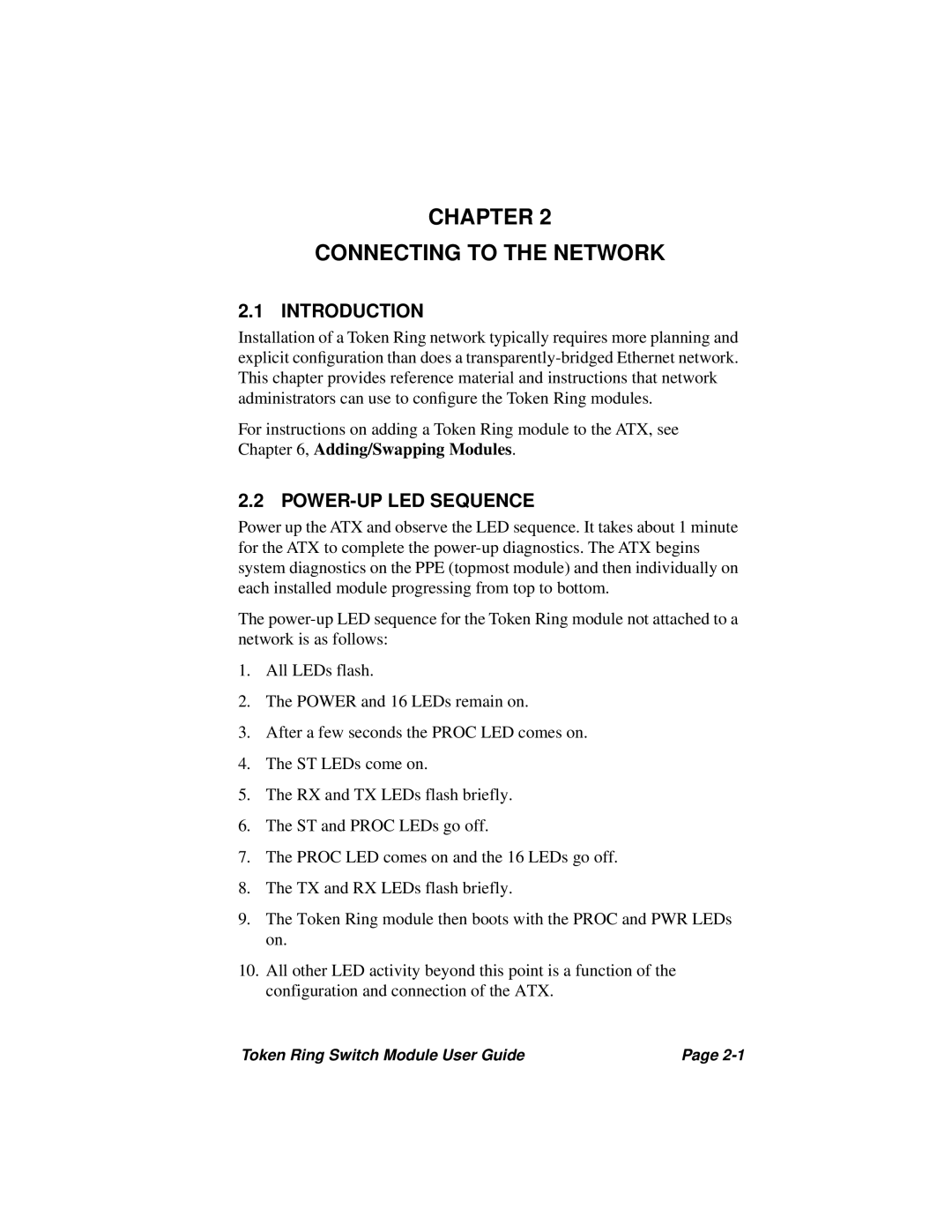 Cabletron Systems 3T02-04 manual Chapter Connecting to the Network, Introduction, POWER-UP LED Sequence 