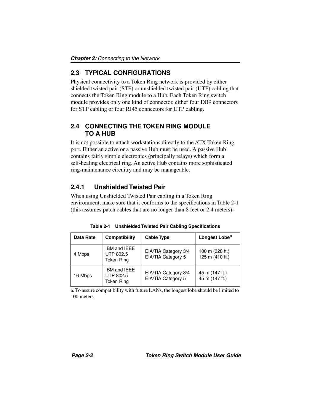 Cabletron Systems 3T02-04 manual Typical Configurations, Connecting the Token Ring Module to a HUB, Unshielded Twisted Pair 