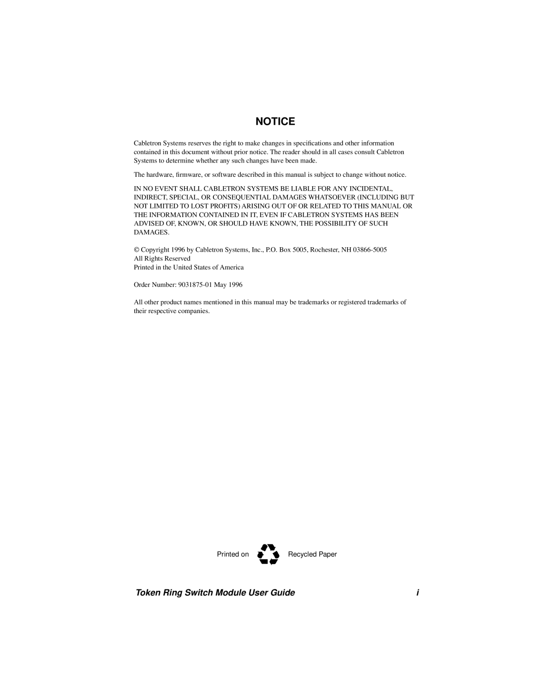 Cabletron Systems 3T02-04 manual Token Ring Switch Module User Guide 