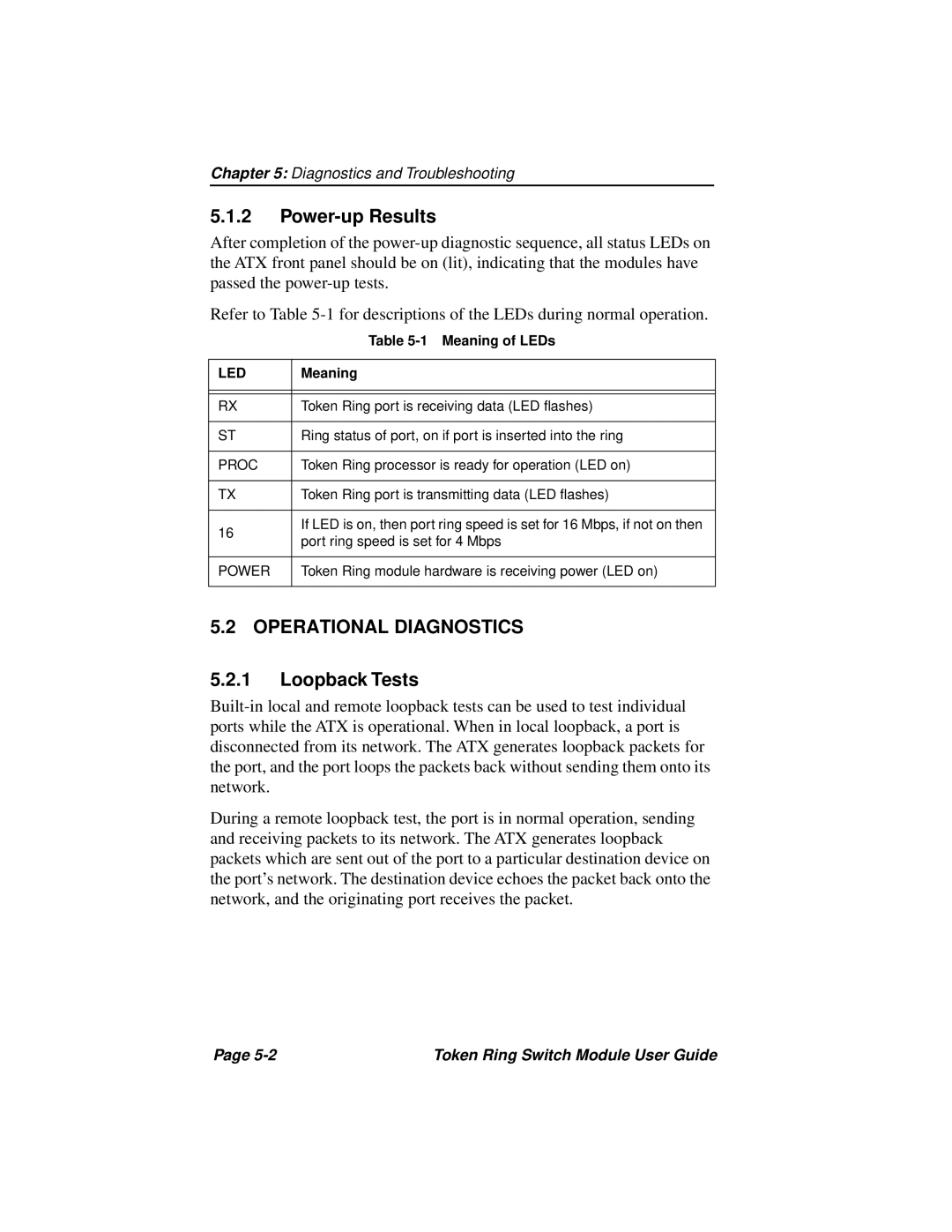 Cabletron Systems 3T02-04 manual Power-up Results, Operational Diagnostics, Loopback Tests 