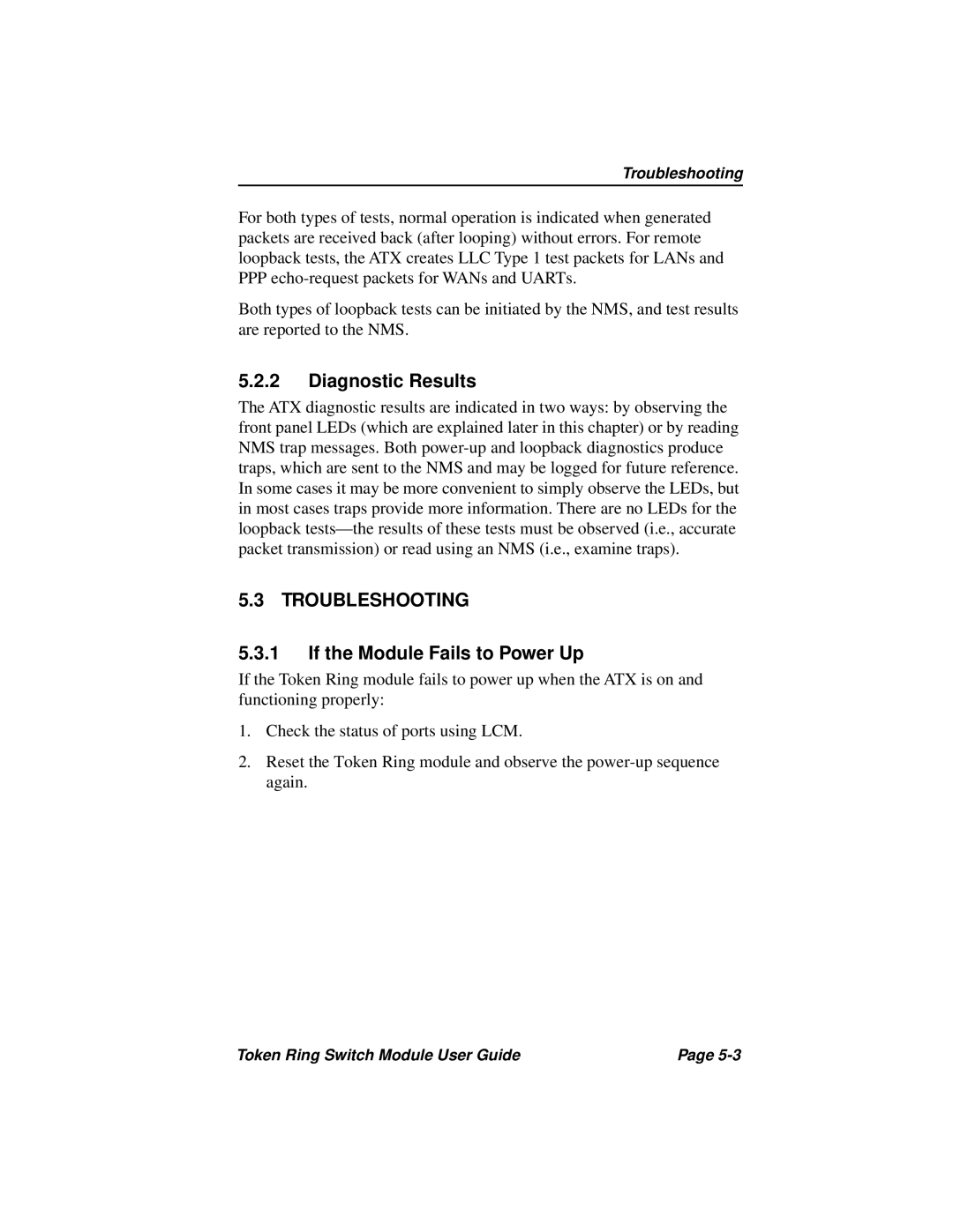 Cabletron Systems 3T02-04 manual Diagnostic Results, Troubleshooting, If the Module Fails to Power Up 