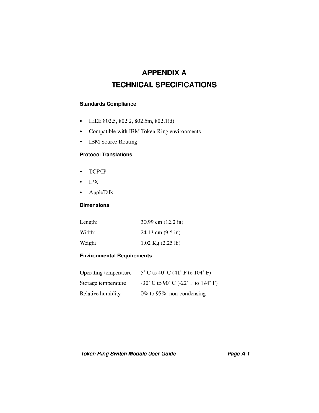 Cabletron Systems 3T02-04 manual Appendix a Technical Specifications, Tcp/Ip Ipx 