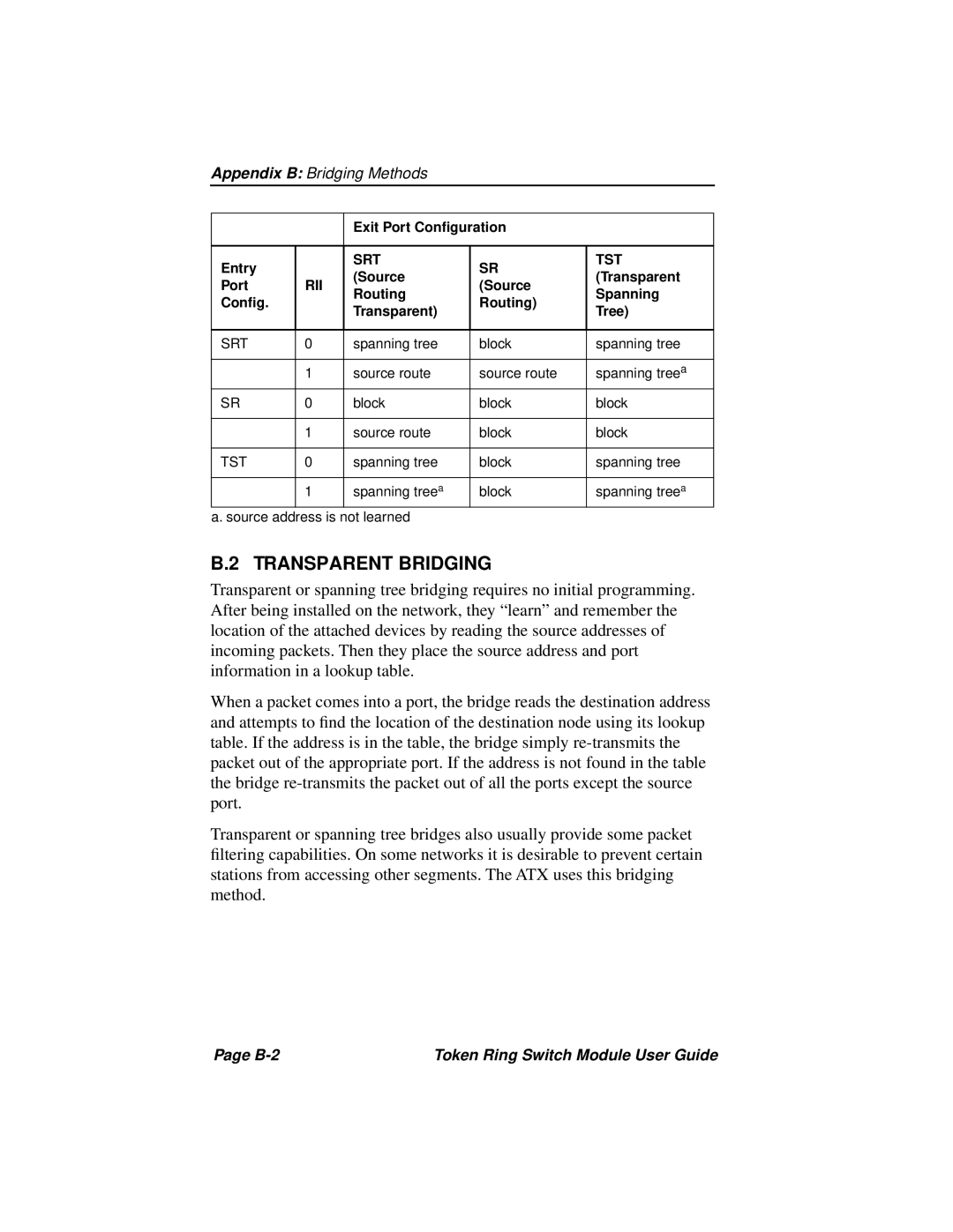 Cabletron Systems 3T02-04 manual Transparent Bridging, Appendix B Bridging Methods 