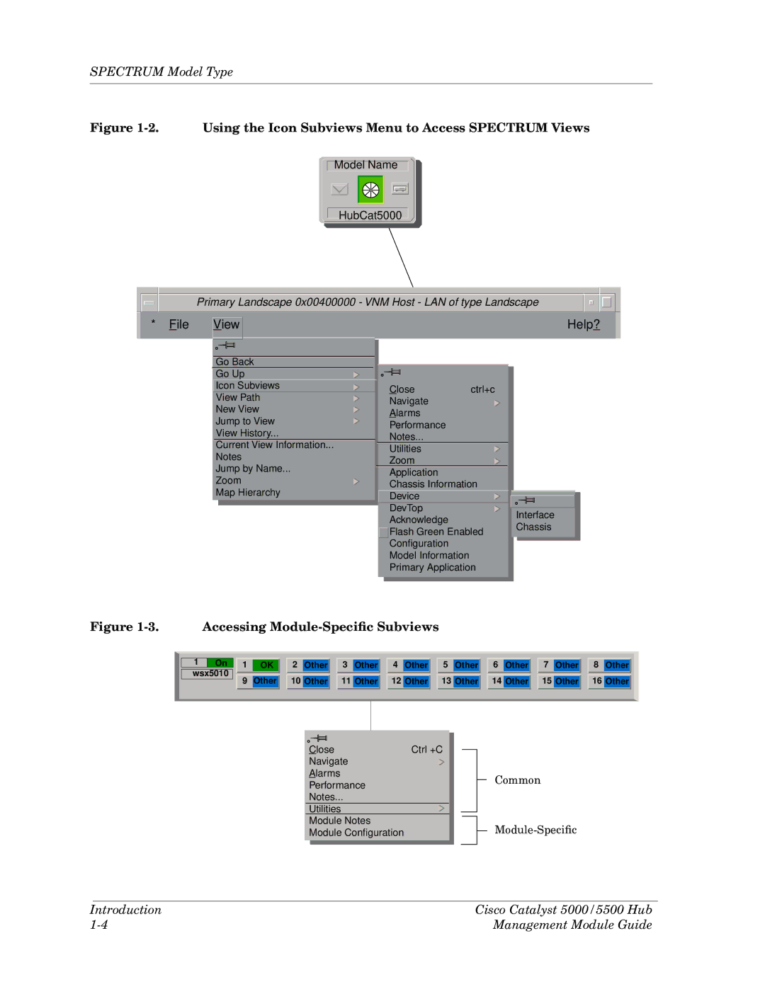 Cabletron Systems 5000, 5500 manual Using the Icon Subviews Menu to Access Spectrum Views 