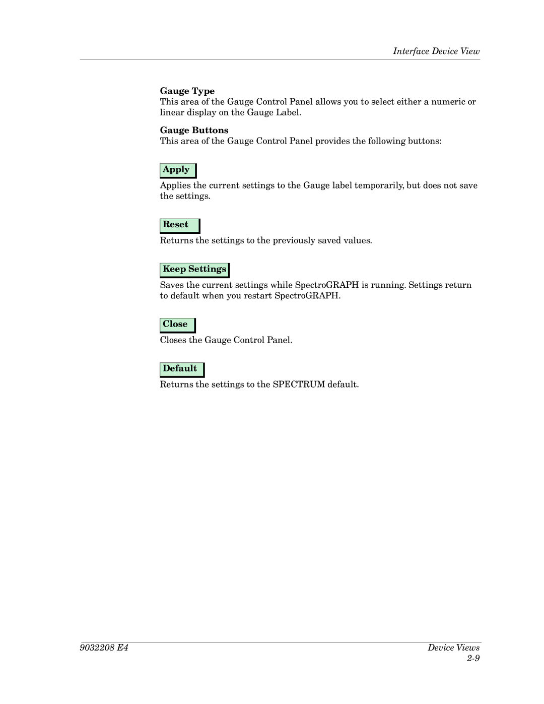 Cabletron Systems 5000, 5500 manual Gauge Type, Gauge Buttons, Apply, Reset, Keep Settings, Close, Default 