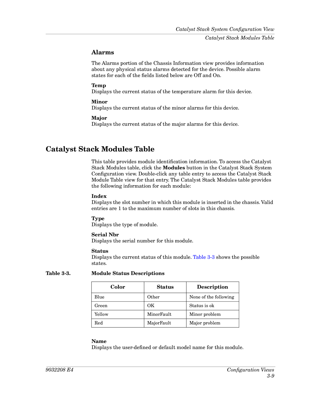 Cabletron Systems 5000, 5500 manual Catalyst Stack Modules Table, Alarms 