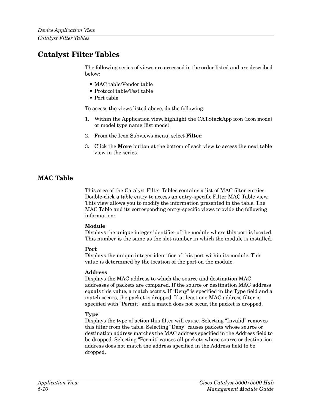 Cabletron Systems 5000, 5500 manual Catalyst Filter Tables, MAC Table, Port 