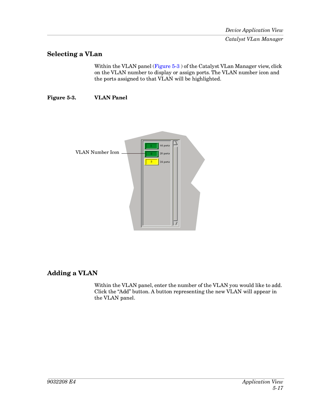 Cabletron Systems 5000, 5500 manual Selecting a VLan, Adding a Vlan, Vlan Panel 