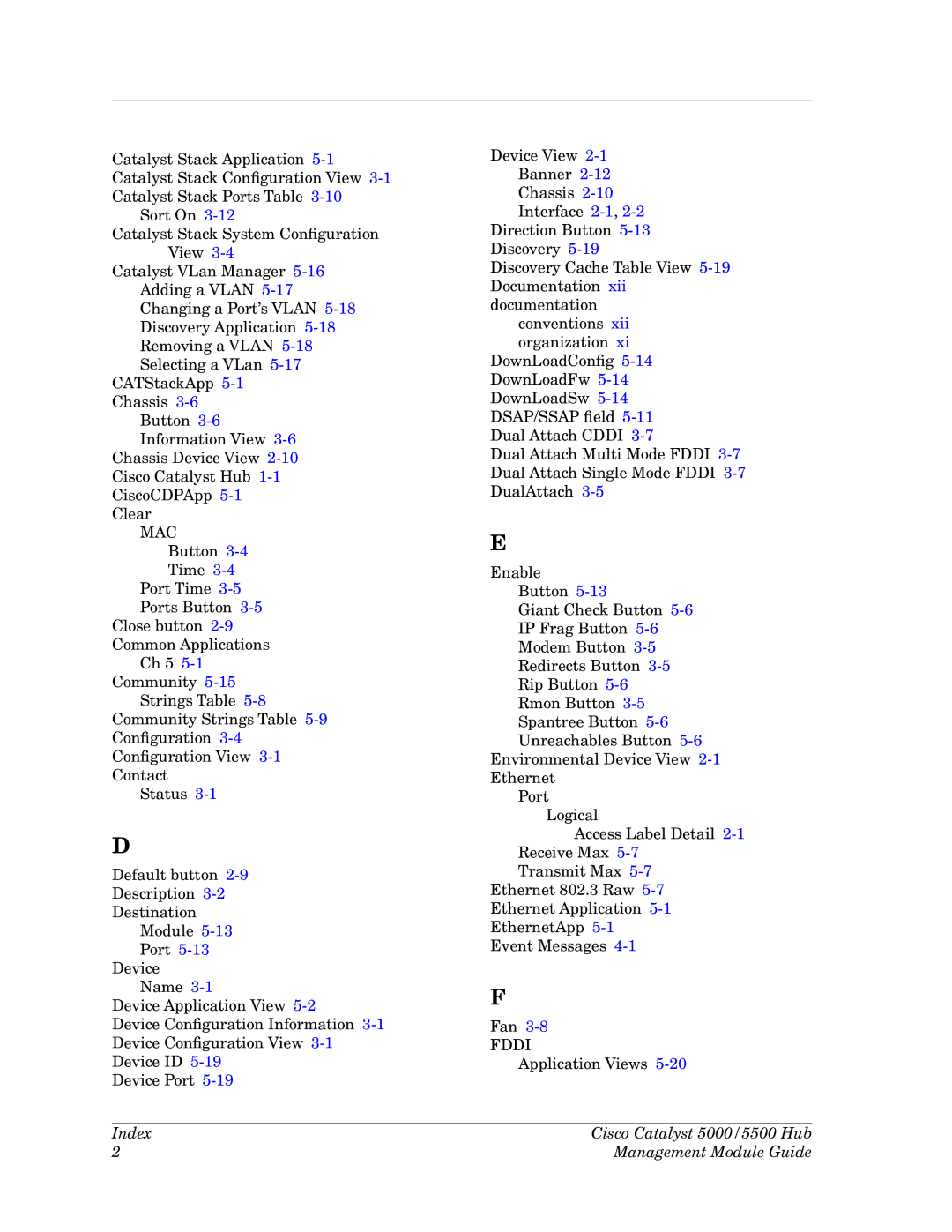 Cabletron Systems 5000, 5500 manual Index Cisco Catalyst 5000/5500 Hub Management Module Guide 