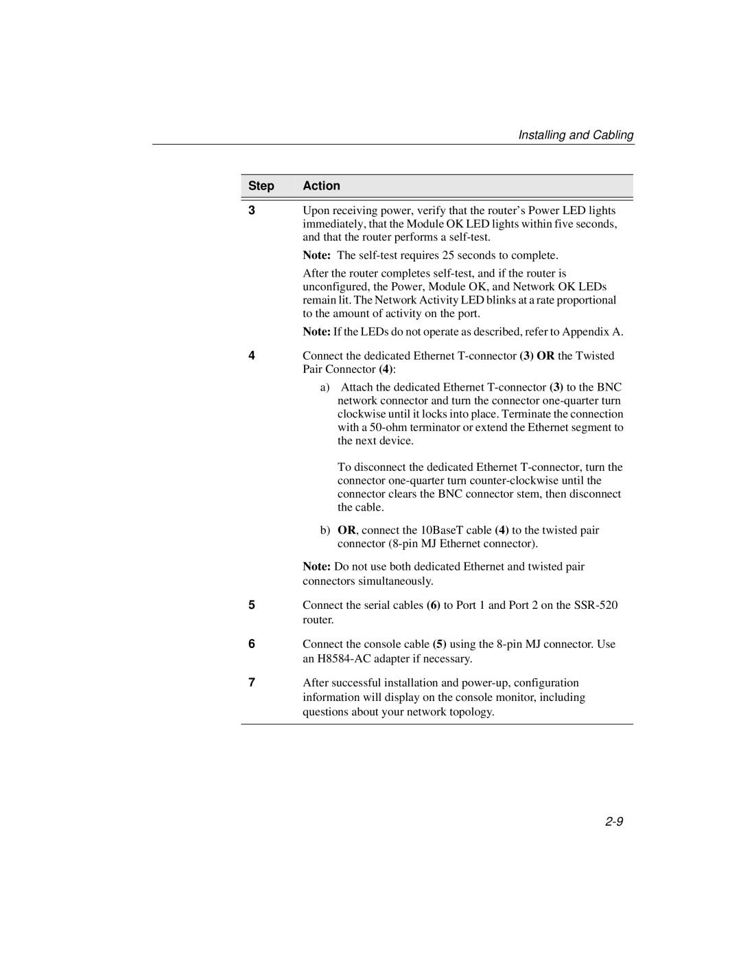 Cabletron Systems 520, 510 manual Step Action 