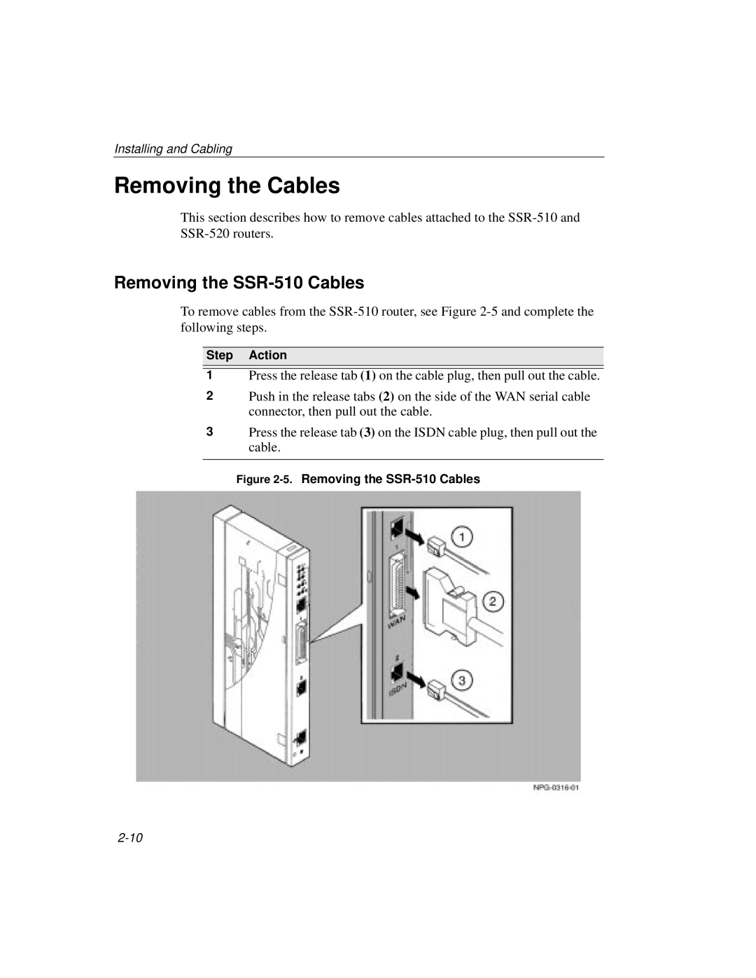 Cabletron Systems 520 manual Removing the Cables, Removing the SSR-510 Cables 