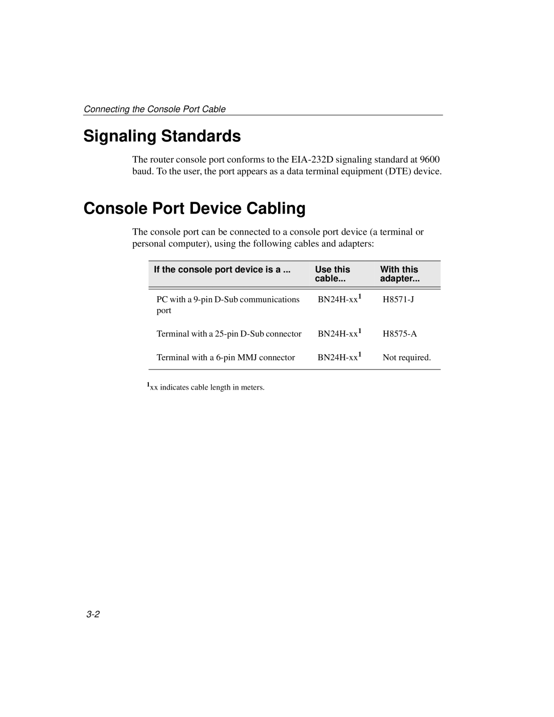 Cabletron Systems 510, 520 manual Signaling Standards, Console Port Device Cabling 