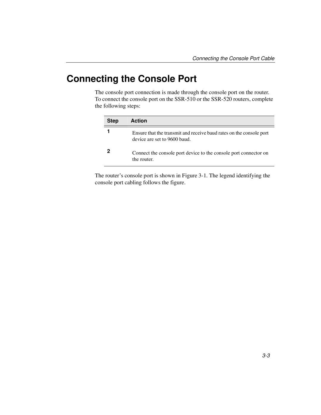 Cabletron Systems 520, 510 manual Connecting the Console Port, Step Action 