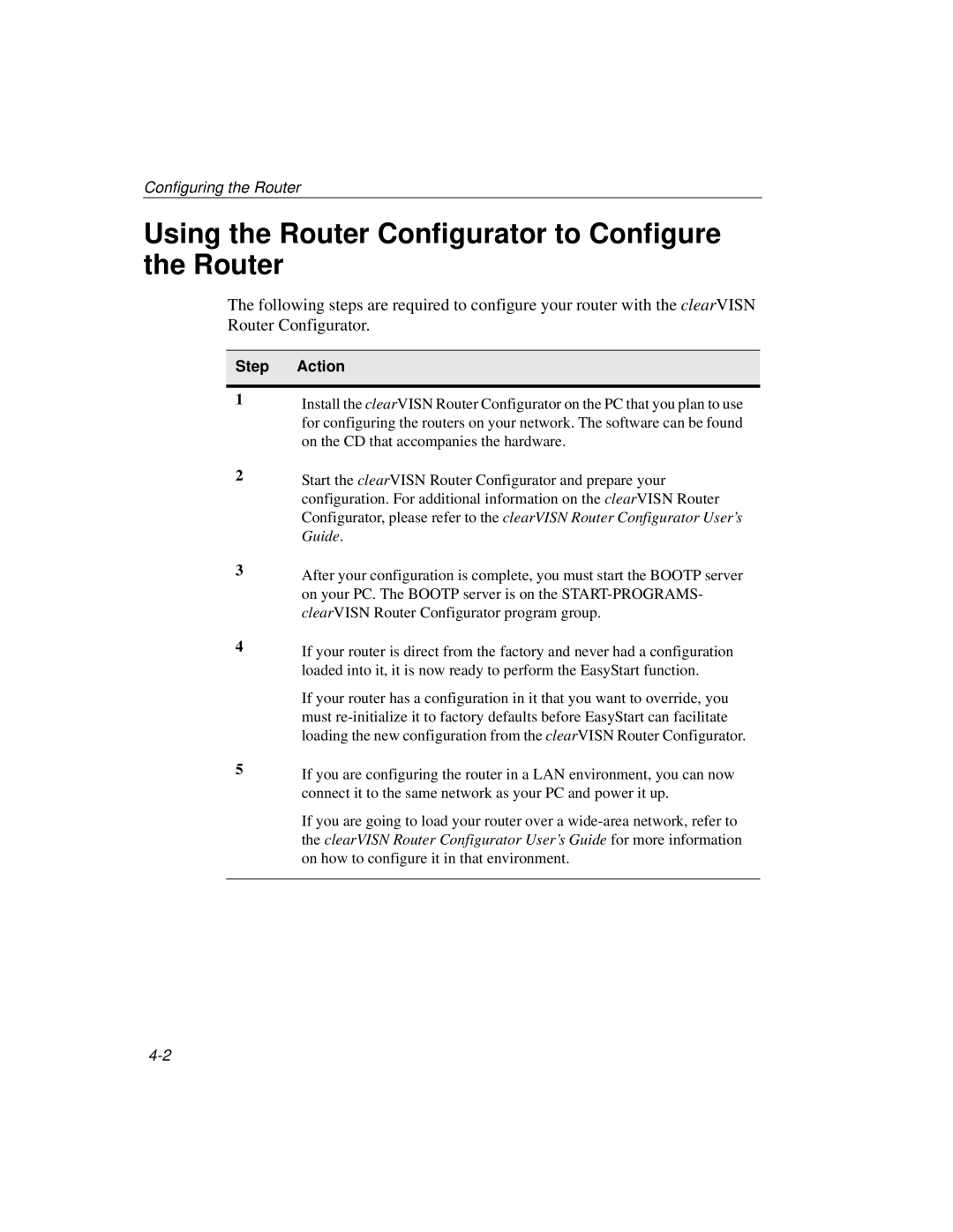 Cabletron Systems 510, 520 manual Using the Router Configurator to Configure the Router, Step Action 