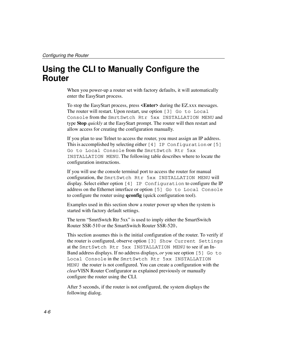 Cabletron Systems 510, 520 manual Using the CLI to Manually Configure the Router 